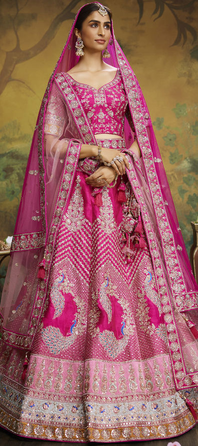 Silk Wedding Lehenga In Shaded Pink Orange SF1107IN – Siya Fashions