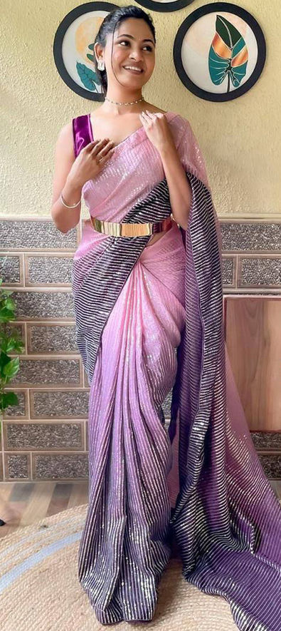 Purple Silk Embroidery Saree