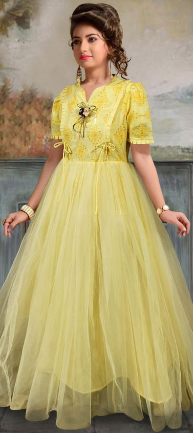 Georgette Fabric Yellow Color Supreme Readymade Gown | Exquisite gowns,  Modest evening dress, Indian ladies dress