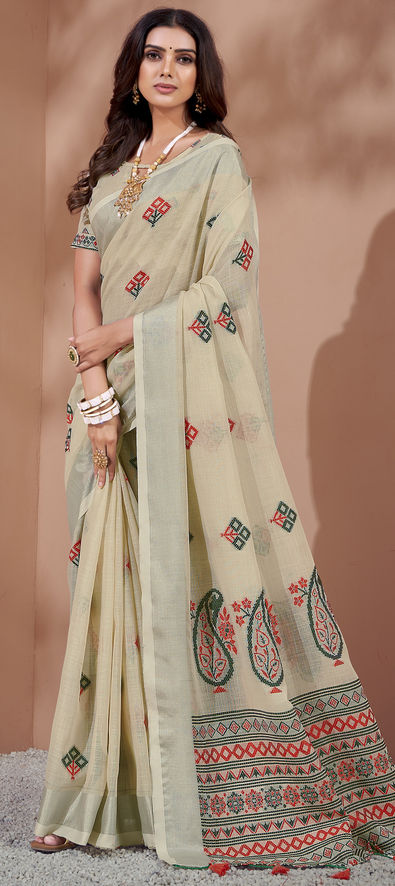 Cream Color Sequence Work Butterfly Net Saree - Party Wear Sarees - Sarees  - Indian