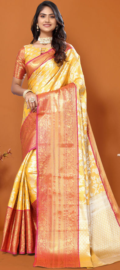 Orange Handwoven Banarasi Silk Saree - Shivangi Kasliwal