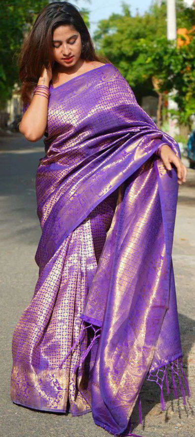 Lavender Purple Silk Weaved Zari Light Weight Saree SARV165757