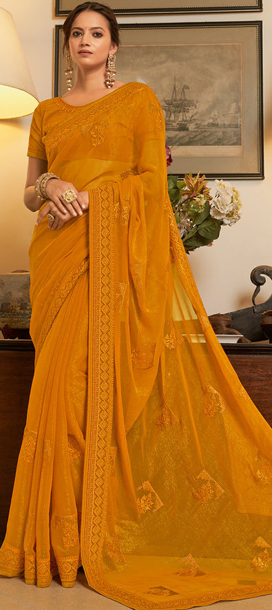 Yellow silk festival wear saree 1506