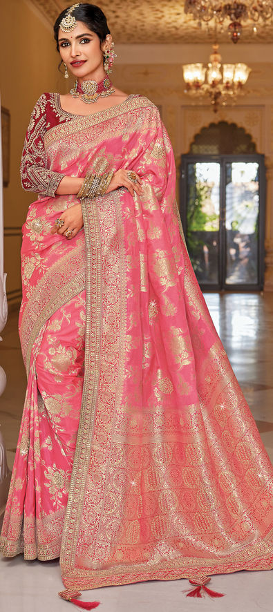 Pink Wedding Reception Bridal Saree In Net SRSA301713 – ShreeFashionWear