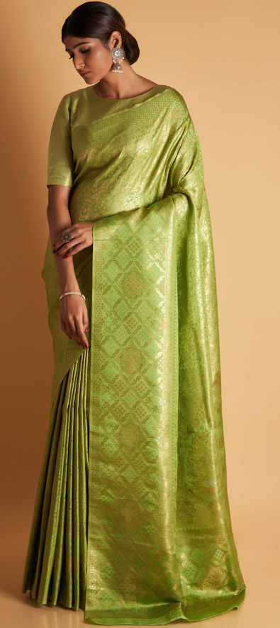 Light green silk festival wear saree 3508 | Festival wear, Soft silk sarees,  Green silk