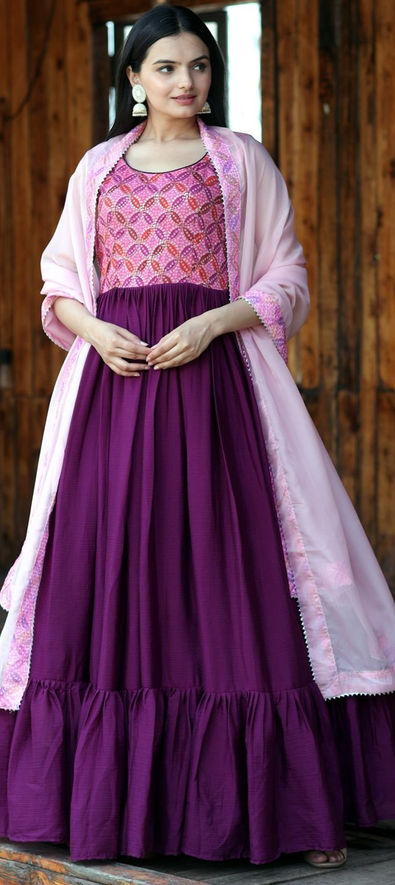 Purple Color Party Wear Gown With Digital Print Dupatta Indian Designer  Clothes in USA, UK, Malaysia, South Africa, Dubai, Singapore