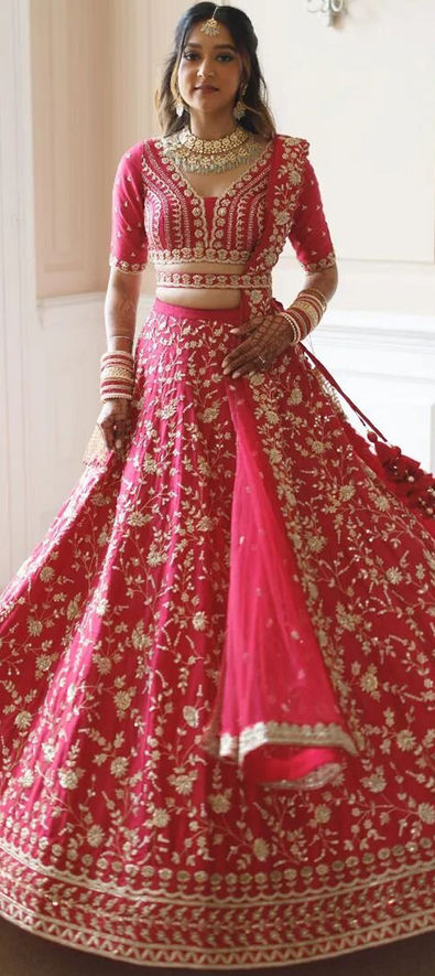 Malai Satin Silk Embroidery Lehenga Choli In Rani Pink Colour - LD3880349
