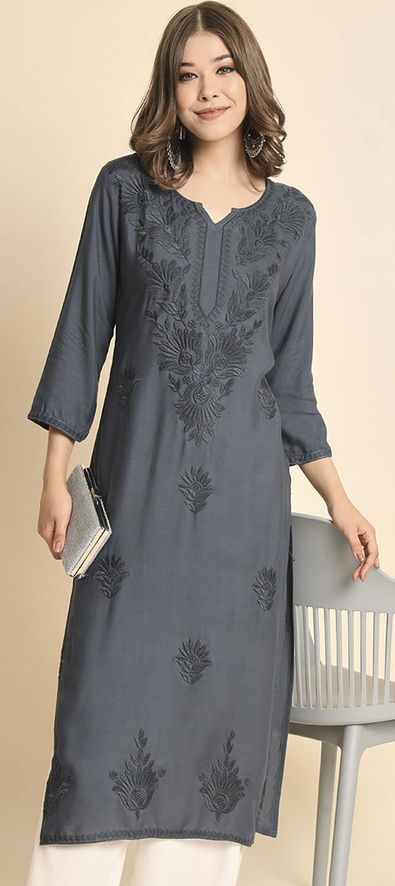 Grey Colour South Cotton Casual Wear Kurti For Women's - Qiz Mouti Lifestyle