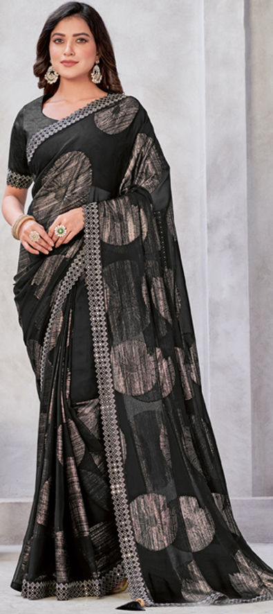 Grey plain chiffon saree with blouse - MANOHARI - 630548 | Fancy sarees  party wear, Black blouse designs, Blouse designs indian