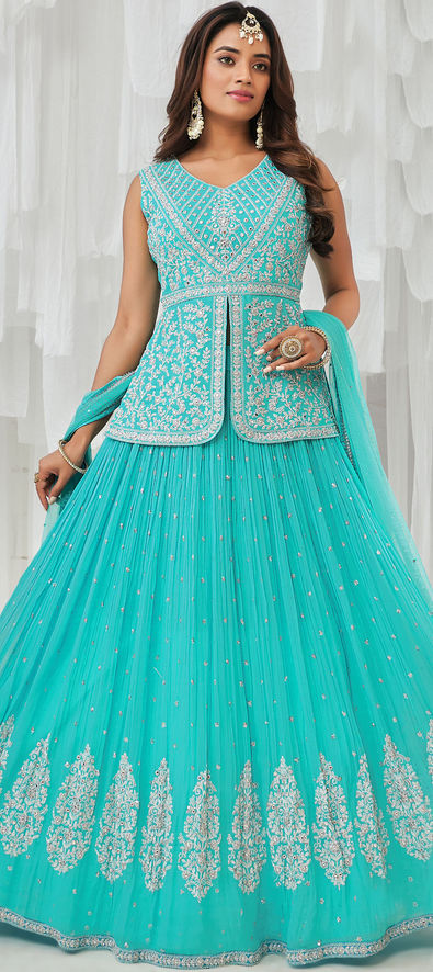 Buy Latest Blue Color Lehenga | Designer Lehenga Online | Frontier Raas