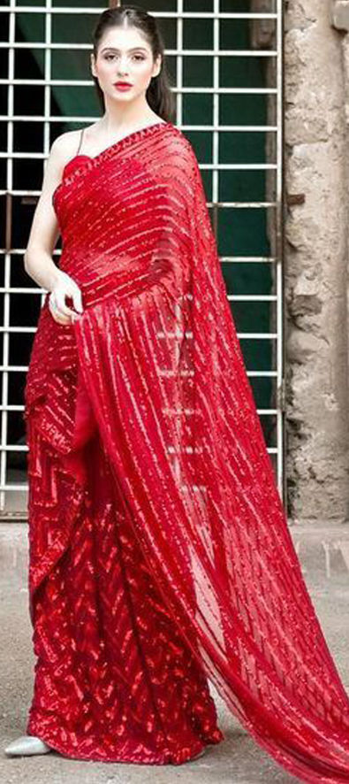 Red Fancy Sequence Work Saree