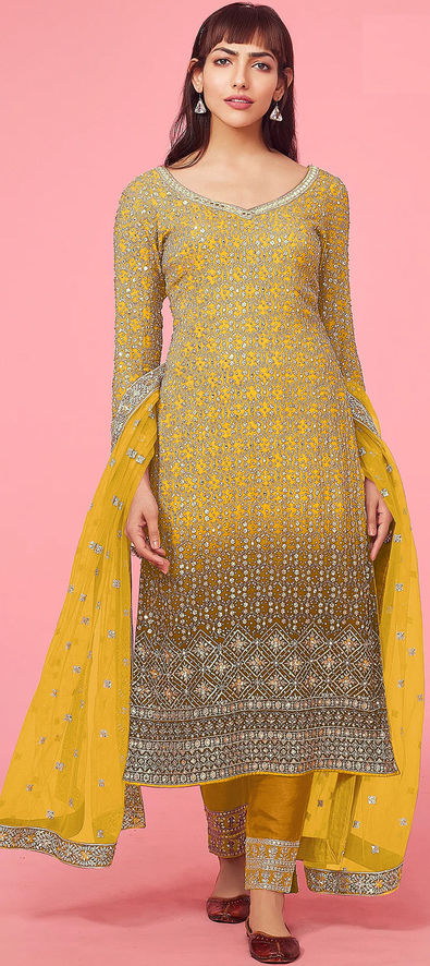 Yellow Color Sequins Salwar Kameez Dupatta Suits, Indian Designer Outfits  Wedding Reception Wear Salwar Kameez Trouser Pant Haldi Dresses - Etsy