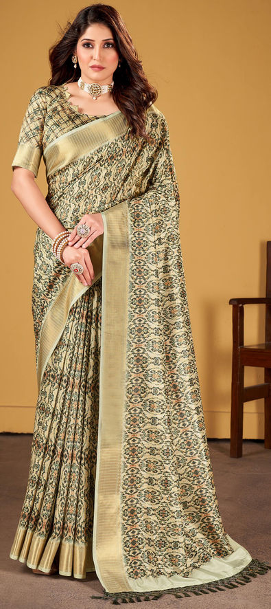 Beige With Dark Pink Border Silk Traditional Saree – paanericlothing