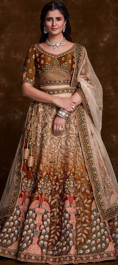 Chocolate Brown Cotton Blend Lehenga Set