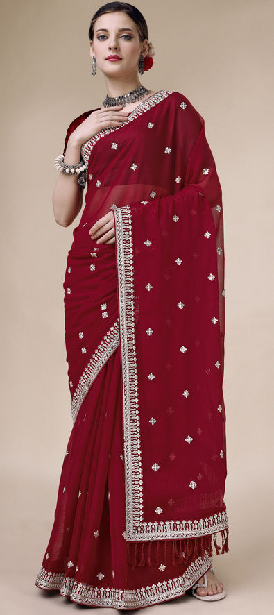 Casual, Party Wear Red and Maroon color Georgette fabric Saree : 1884495