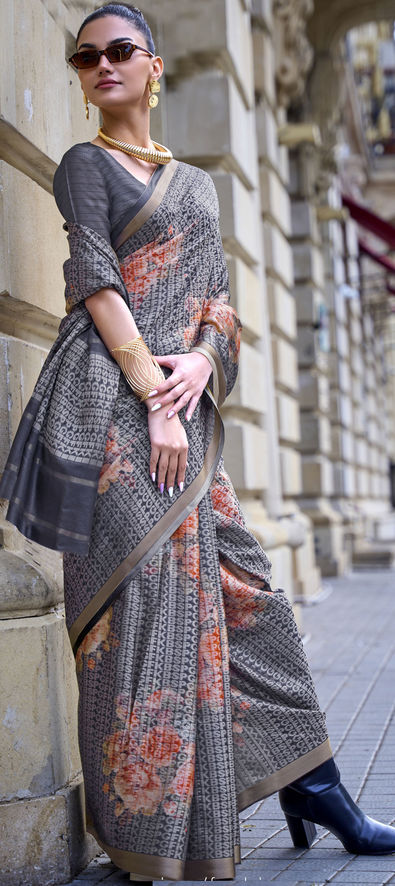 Buy Wedding Festive Saree - Dusty Grey Pure Satin Zari Weaving Saree –  Empress Clothing