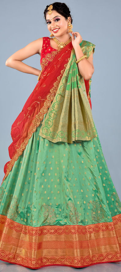 Festive, Party Wear, Reception Green color Banarasi Silk fabric Lehenga :  1895256