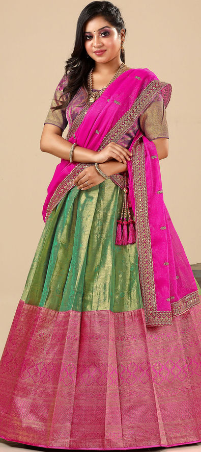 Festive, Party Wear, Reception Green color Banarasi Silk fabric Lehenga :  1895309