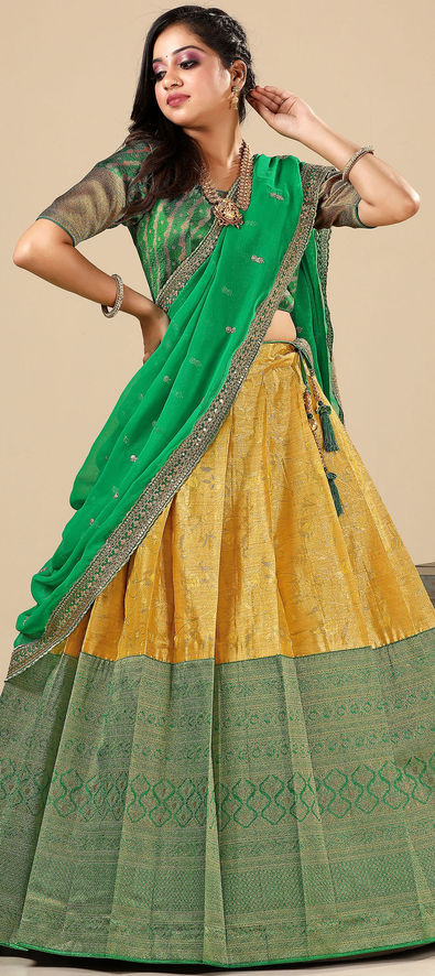 Pure Banarasi Silk Party Wear Lehenga In Green Color With Embroidery Work -  Lehenga - Sale