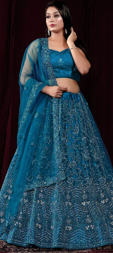 Shop Online Blue Patch Border Wedding Lehenga Choli : 104966 - New Arrivals