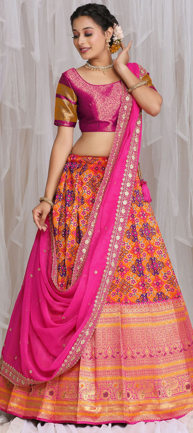 Exclusive Purple Orange Bandhani Lehenga Chunni - Rana's by Kshitija