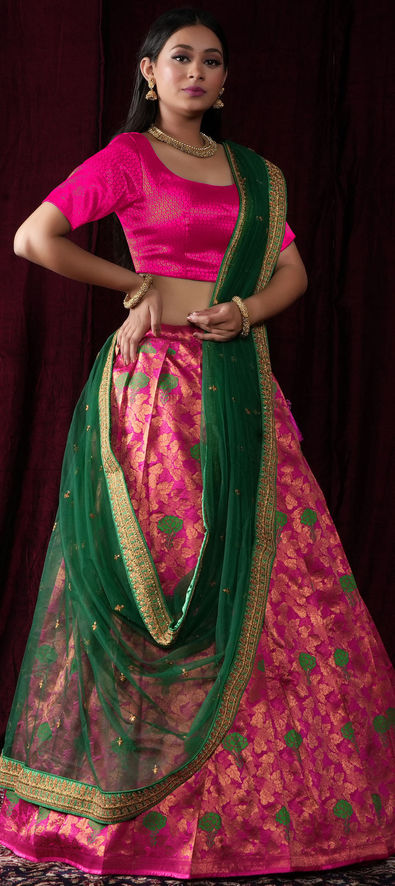 Engagement, Party Wear, Reception Red and Maroon color Banarasi Silk fabric  Lehenga : 1895424