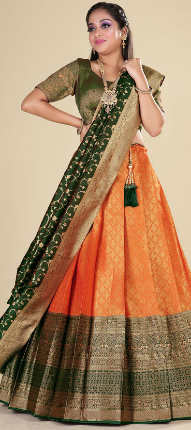 trendy Green-Orange-Deep Pink designer lehenga choli buy now – Joshindia