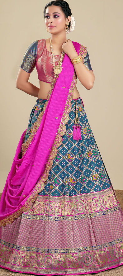 Buy Pastel Blue Embroidered Lehenga With Net Dupatta Online in USA – Pure  Elegance