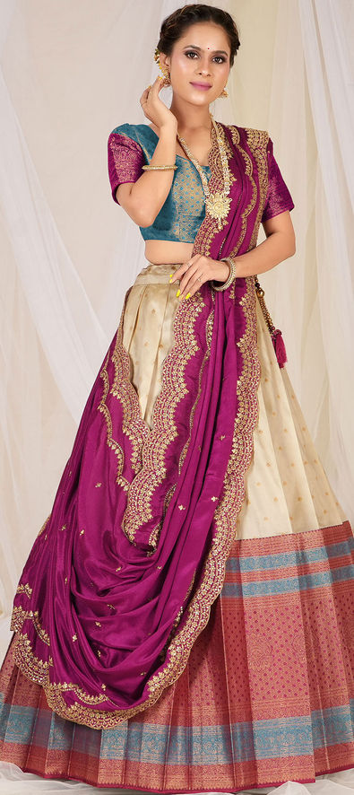 Buy RMA Fashion Girls Solid Banarasi Silk Stitched Flare Lehenga Choli  (Yellow) at Amazon.in