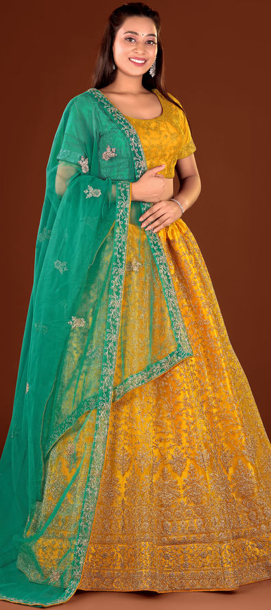 Lime Green Color Party Wear Silk Jacquard Lehenga & Blouse with Dupatt –  fashionnaari