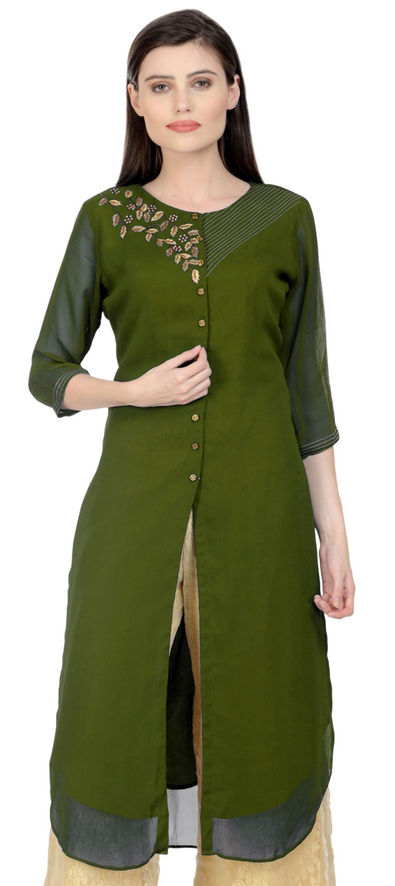 Buy RibNee Rayon Regular Stylish Plain Cut Kurti with Button for Women Pack  of 2 (Green -M) at Amazon.in