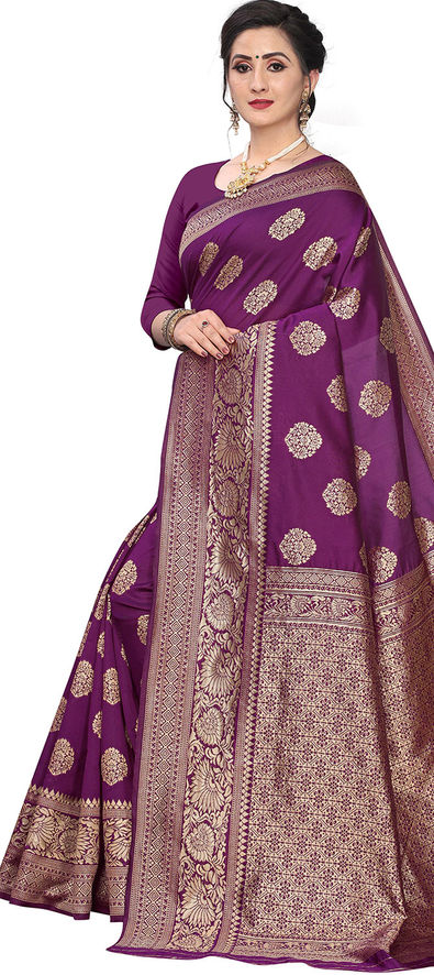 Purple Color Fancy Fabric Party Wear Special Saree With Embroidered Blouse