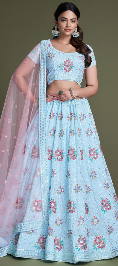 Designer Sky Blue Lehenga Choli With Heavy Sequence Embroidery Work Wedding  Wear Party Wear, Lehenga Choli - Etsy