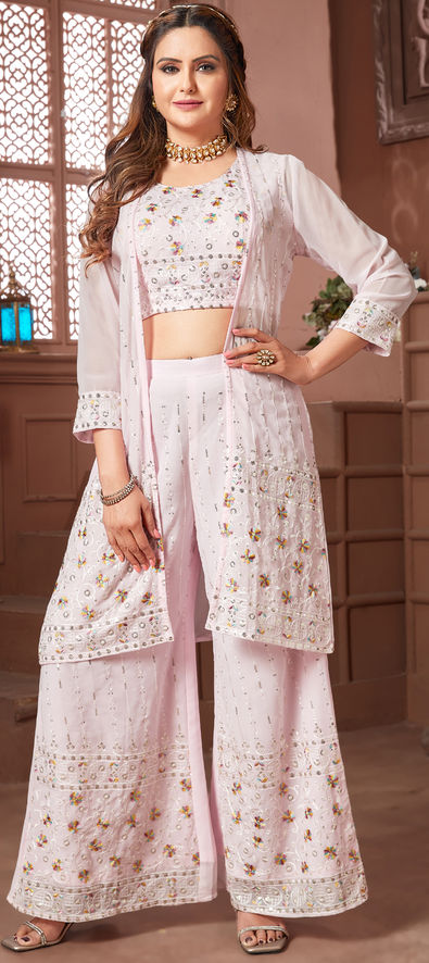 Pink Georgette Straight Pant Suit Party Wear