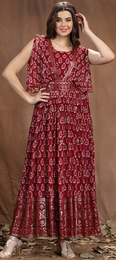 NUR MODA KAFTAN & BİNDALLI Mid-Length Maxi Velvet Regular Red Engagement  Dress Nmd2244kır