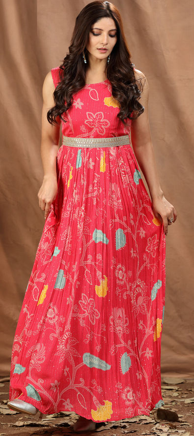 Maroon Color Art Silk Base Dori Work Gown With Net Dupatta