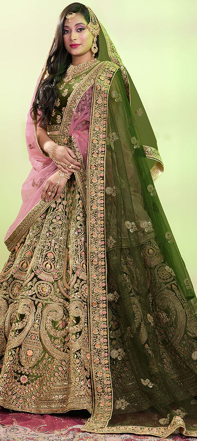 Buy Green Heavily Embroidered Silk Wedding Lehenga Choli At Zeel Clothing