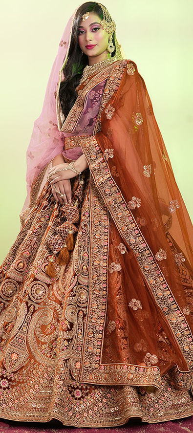 Bridal Lehengas : Brown georgette thread and zari work bridal ...