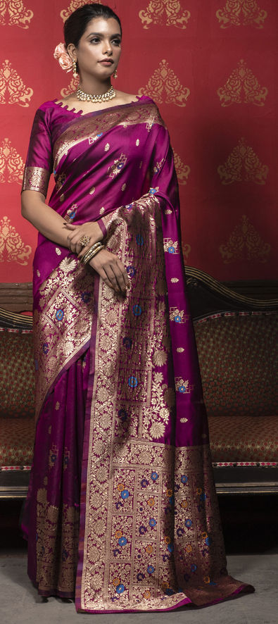 Shop Purple Woven Banarasi Satin Silk Saree From Ethnic Plus