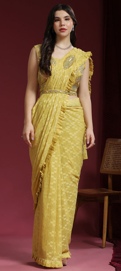 Buy Florence Cotton Blend Ready to wear Saree (FL-IF-SONAKSHI Yellow OS)  Online In India At Discounted Prices