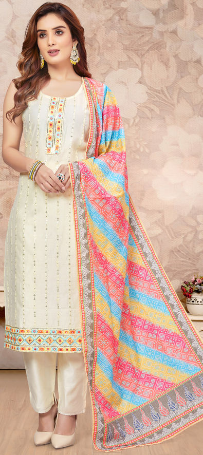 Off white suit with pink clearance dupatta