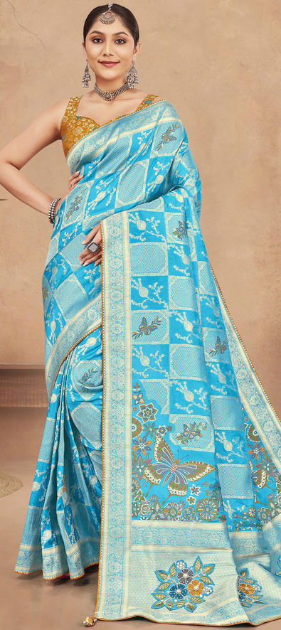 Blue Zari Woven Kanjivaram Silk Wedding Saree at Rs.399/Piece in surat  offer by Esomic Export