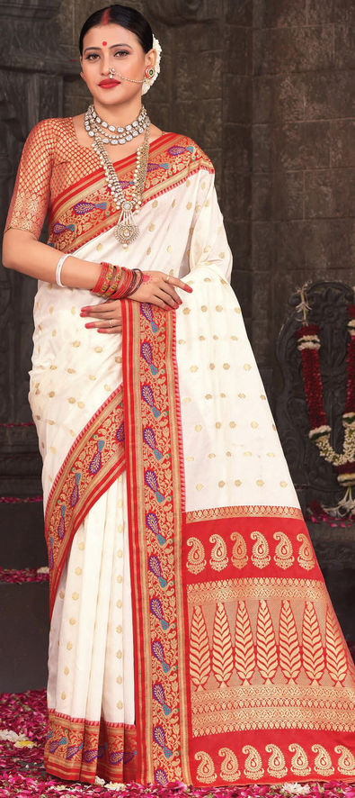 White indian shop wedding saree