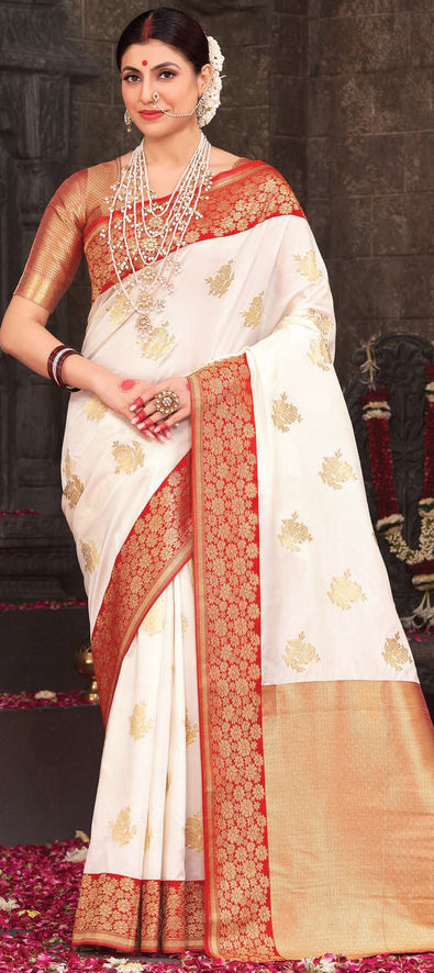 White and red outlet bridal saree