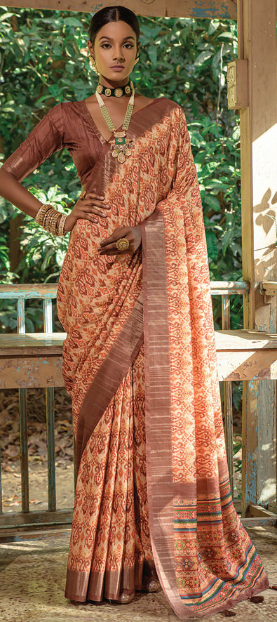 Buy Copper Orange Silk Saree With Brocade Blouse Online - SARV01560 |  Andaaz Fashion