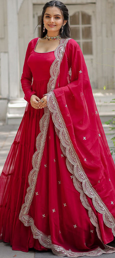 Buy online Women Red Solid Flared Gown from ethnic wear for Women by Janki  Creation for ₹899 at 65% off | 2024 Limeroad.com