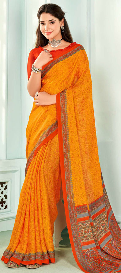 Designer Embroidered Silk Party Wear Saree Yellow : The Morani Fashion