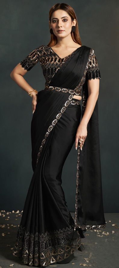 Black lycra draped party wear saree 5308 | Party wear sarees, Fancy sarees,  Party wear sarees online