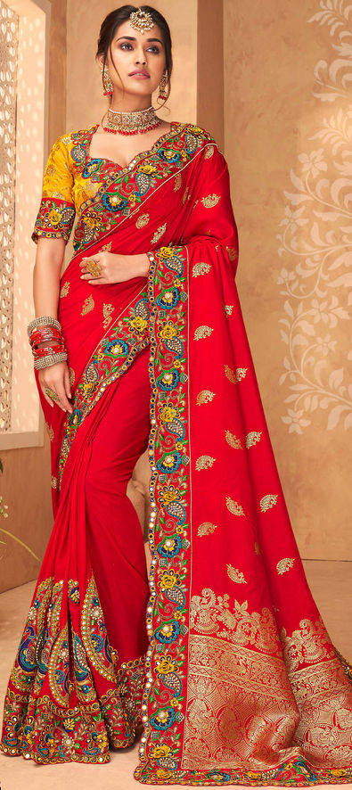 Wedding red colour clearance saree