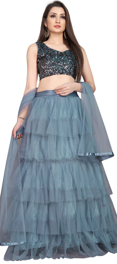 Buy Surkhh Elegant Grey & Silver-Toned Embellished Ready To Wear Lehenga &  Blouse With Dupatta at Amazon.in
